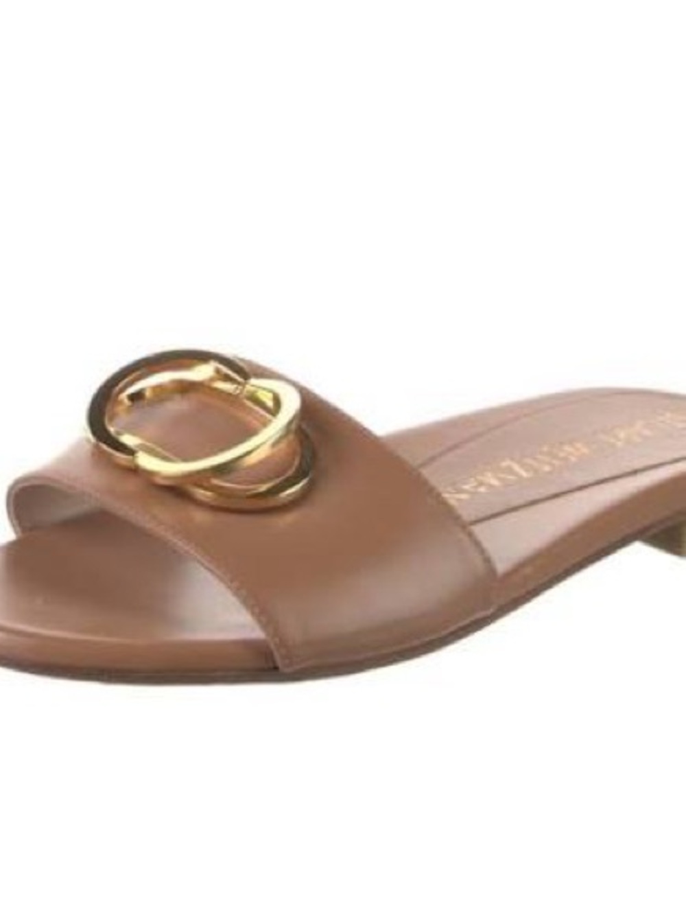 Stuart Weitzman Caicos Brown Slide Sandals with Gold Buckle